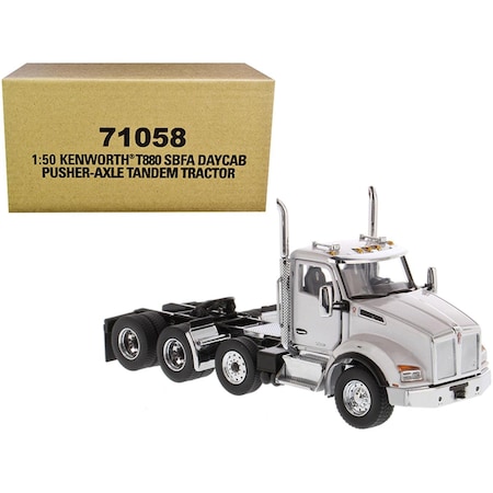 Thinkandplay Kenworth T880 SBFA Day Cab Pusher-Axle Tandem Truck Tractor White Metallic 1 by 50 Diecast Model TH1540381